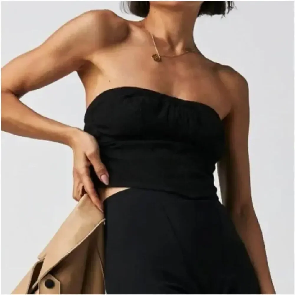 Free People Leilani Black Cotton Strapless Crop Top